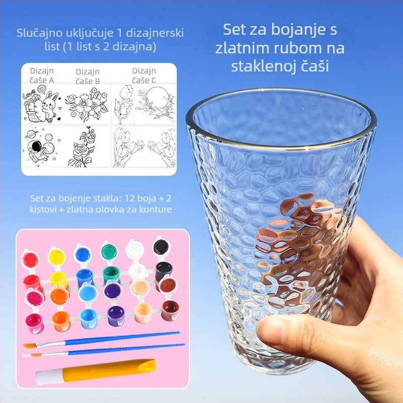 Dječja staklena čaša za DIY slikanje – tekstura čekića, jednostruka konstrukcija, uzorak Solid, težina 100 g