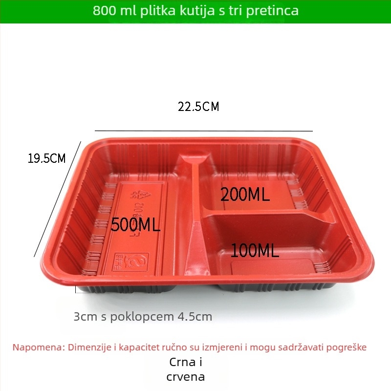 Jednokratna kutija za obrok s četiri ili pet pretinaca, plastika za hranu visoke kvalitete, pravokutna kutija za dostavu
