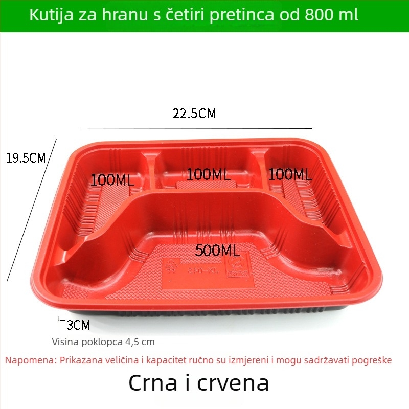 Jednokratna kutija za obrok s četiri ili pet pretinaca, plastika za hranu visoke kvalitete, pravokutna kutija za dostavu
