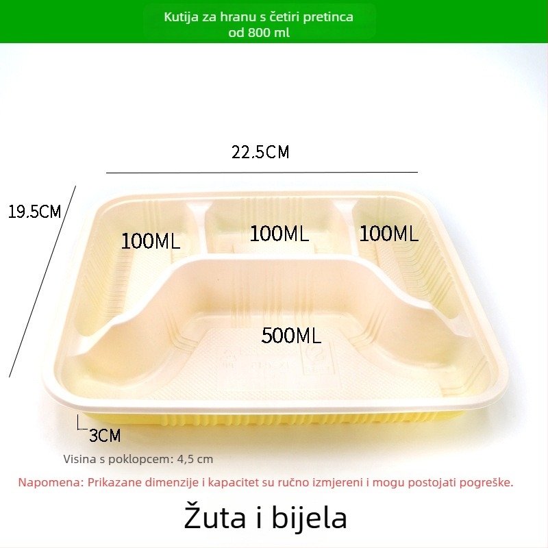 Jednokratna kutija za obrok s četiri ili pet pretinaca, plastika za hranu visoke kvalitete, pravokutna kutija za dostavu