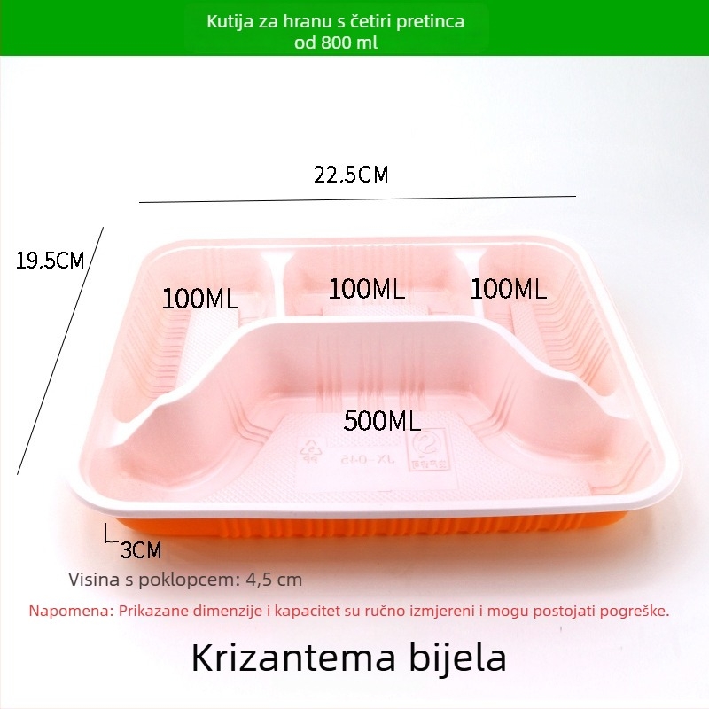 Jednokratna kutija za obrok s četiri ili pet pretinaca, plastika za hranu visoke kvalitete, pravokutna kutija za dostavu