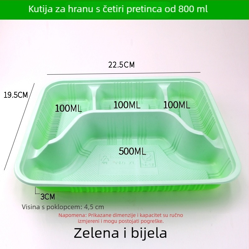 Jednokratna kutija za obrok s četiri ili pet pretinaca, plastika za hranu visoke kvalitete, pravokutna kutija za dostavu