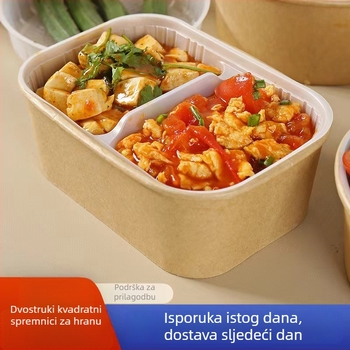 Jednokratna dvostruka kutija za dostavu hrane s odjeljcima, mikrovalna kompatibilnost, PP materijal, pakiranje 300 komada, mogućnost tiskanja logotipa i prilagodbe
