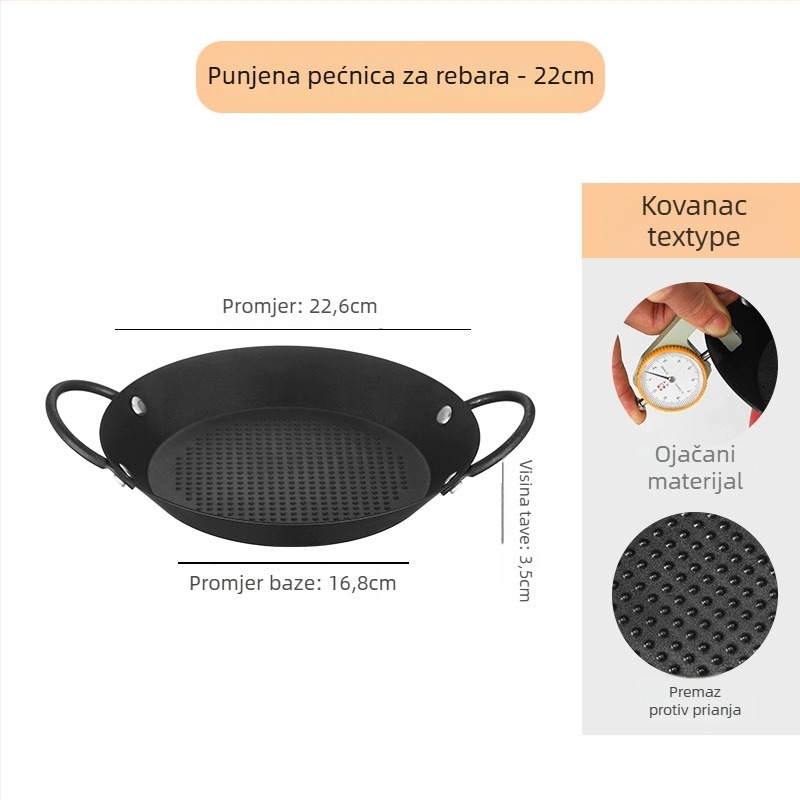 Tava za roštilj s ravnim dnom, premazom protiv prijanjanja (Željezo, Okruglog oblika, Prijenosno, Lako za čišćenje)