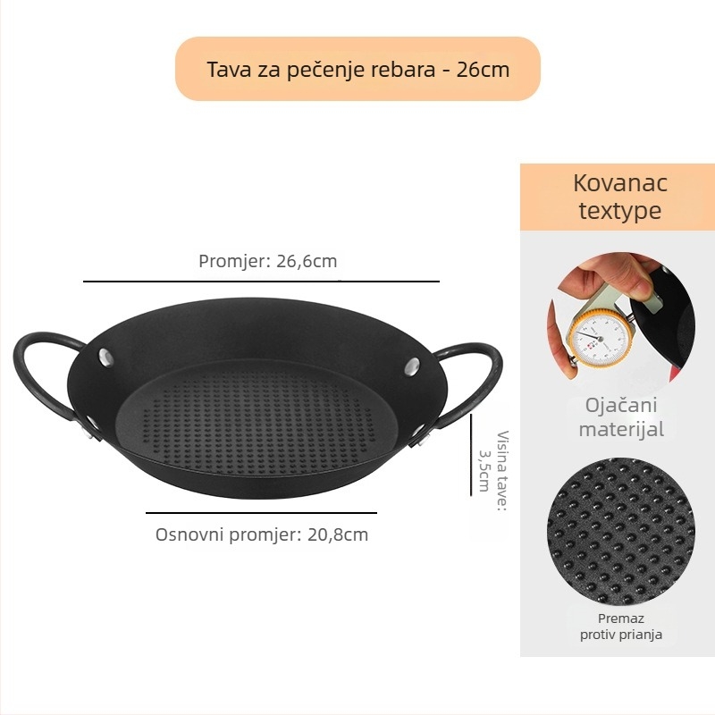 Tava za roštilj s ravnim dnom, premazom protiv prijanjanja (Željezo, Okruglog oblika, Prijenosno, Lako za čišćenje)