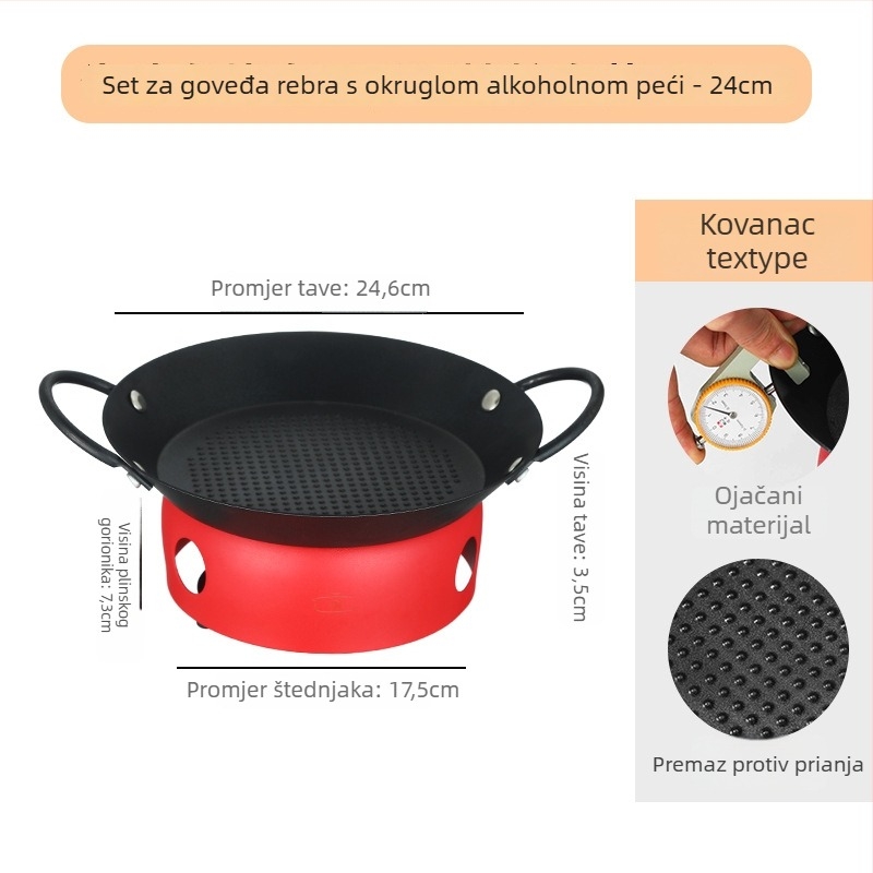 Tava za roštilj s ravnim dnom, premazom protiv prijanjanja (Željezo, Okruglog oblika, Prijenosno, Lako za čišćenje)