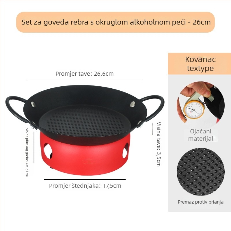 Tava za roštilj s ravnim dnom, premazom protiv prijanjanja (Željezo, Okruglog oblika, Prijenosno, Lako za čišćenje)