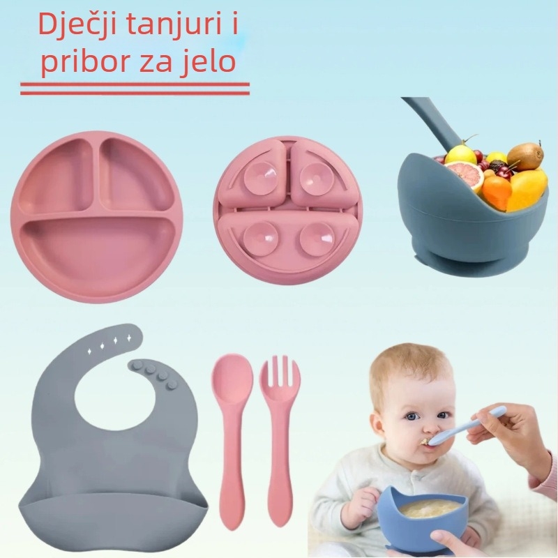 Set posuđa od silikona za djecu — tanjur od silikona (šifra proizvoda: Silicone dinner plate), od 6 mjeseci, jednostavan stil