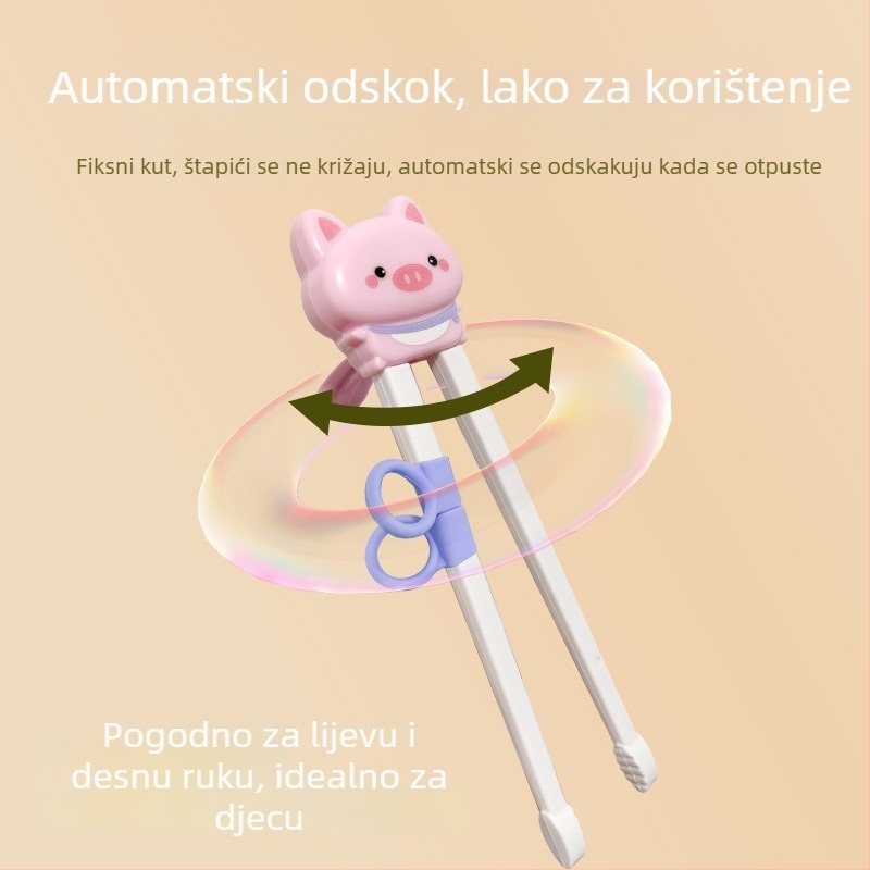 Set za obuku štapića za djecu – dizajn Tiger Mouth, crtani likovi životinja, uključuje žlicu i vilicu, ABS materijal, za uzrast od 12 mjeseci i više