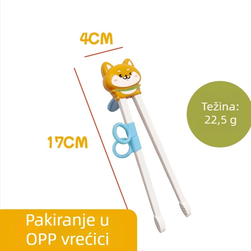 Set za obuku štapića za djecu – dizajn Tiger Mouth, crtani likovi životinja, uključuje žlicu i vilicu, ABS materijal, za uzrast od 12 mjeseci i više