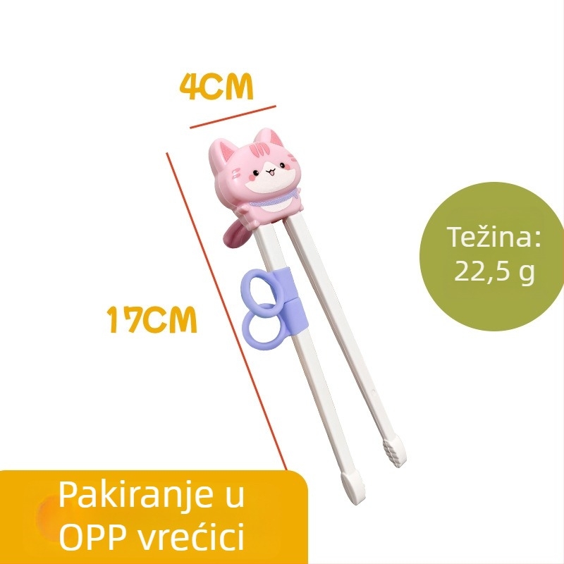 Set za obuku štapića za djecu – dizajn Tiger Mouth, crtani likovi životinja, uključuje žlicu i vilicu, ABS materijal, za uzrast od 12 mjeseci i više