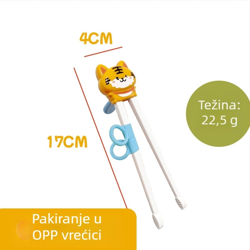 Set za obuku štapića za djecu – dizajn Tiger Mouth, crtani likovi životinja, uključuje žlicu i vilicu, ABS materijal, za uzrast od 12 mjeseci i više