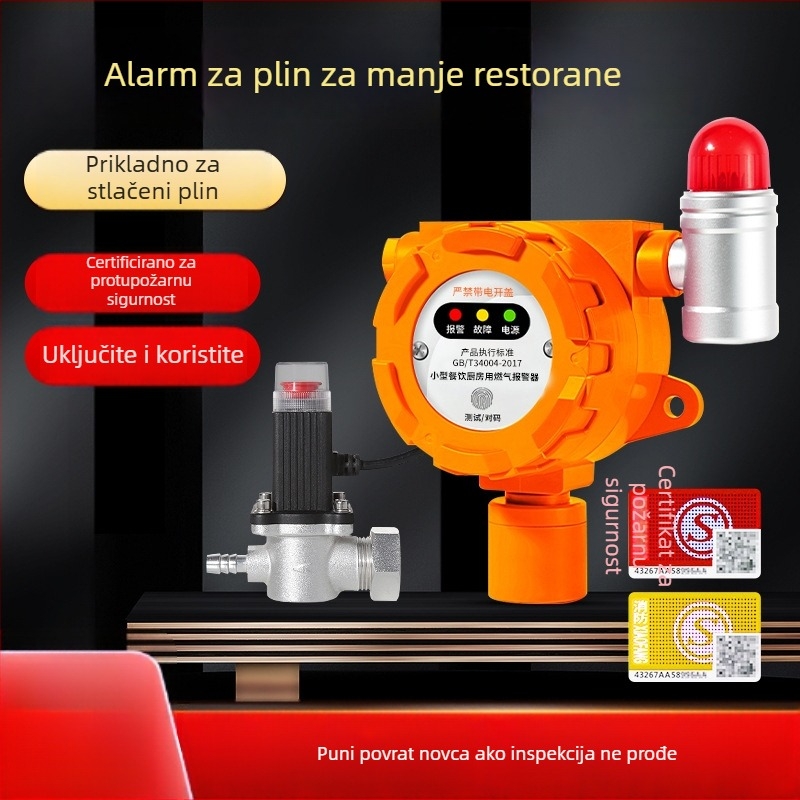 Malibu Industrijski fiksni detektor plina za zapaljive plinove i O2/CO/CO2/H2S/TVOC, napajanje 24V DC ili AC220V, rezolucija 0,1% LEL, točnost ±3% LEL, zvuk i svjetlo alarm