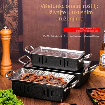 Riblji grill, nehrđajući čelik, četvrtasti oblik, bezdimni ugljeni grill, prijenosno, lako za čišćenje