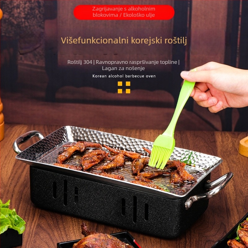Riblji grill, nehrđajući čelik, četvrtasti oblik, bezdimni ugljeni grill, prijenosno, lako za čišćenje