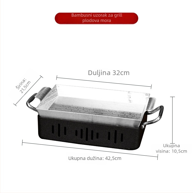 Riblji grill, nehrđajući čelik, četvrtasti oblik, bezdimni ugljeni grill, prijenosno, lako za čišćenje