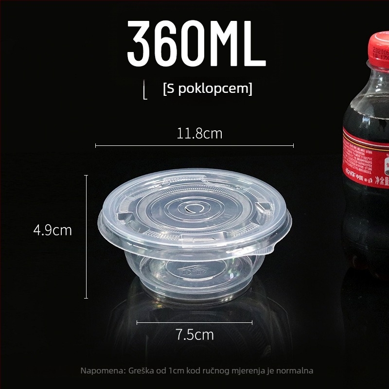 Debela jednokratna plastična kutija za dostavu s zdjelama za kondicioniranje, degustaciju i juhu, prozirna zdjela za ocat; Nije prikladna za mikrovalnu pećnicu; Moguć ispis logotipa; Licenca Guangdongxk16-204-01508