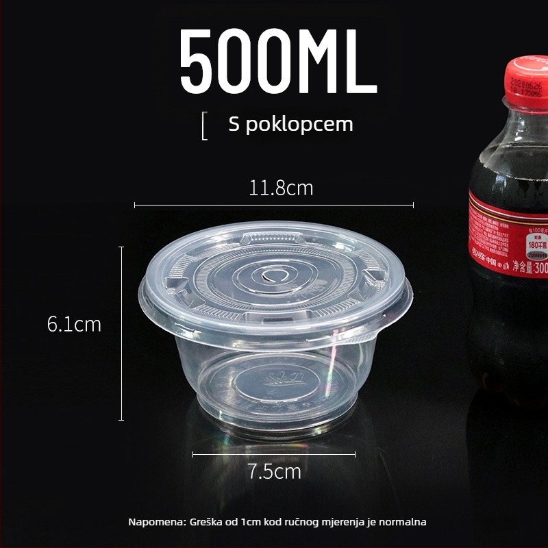 Debela jednokratna plastična kutija za dostavu s zdjelama za kondicioniranje, degustaciju i juhu, prozirna zdjela za ocat; Nije prikladna za mikrovalnu pećnicu; Moguć ispis logotipa; Licenca Guangdongxk16-204-01508