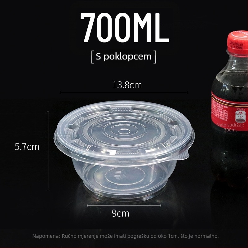 Debela jednokratna plastična kutija za dostavu s zdjelama za kondicioniranje, degustaciju i juhu, prozirna zdjela za ocat; Nije prikladna za mikrovalnu pećnicu; Moguć ispis logotipa; Licenca Guangdongxk16-204-01508