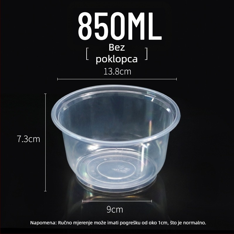 Debela jednokratna plastična kutija za dostavu s zdjelama za kondicioniranje, degustaciju i juhu, prozirna zdjela za ocat; Nije prikladna za mikrovalnu pećnicu; Moguć ispis logotipa; Licenca Guangdongxk16-204-01508