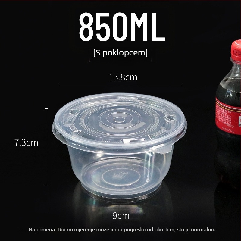 Debela jednokratna plastična kutija za dostavu s zdjelama za kondicioniranje, degustaciju i juhu, prozirna zdjela za ocat; Nije prikladna za mikrovalnu pećnicu; Moguć ispis logotipa; Licenca Guangdongxk16-204-01508