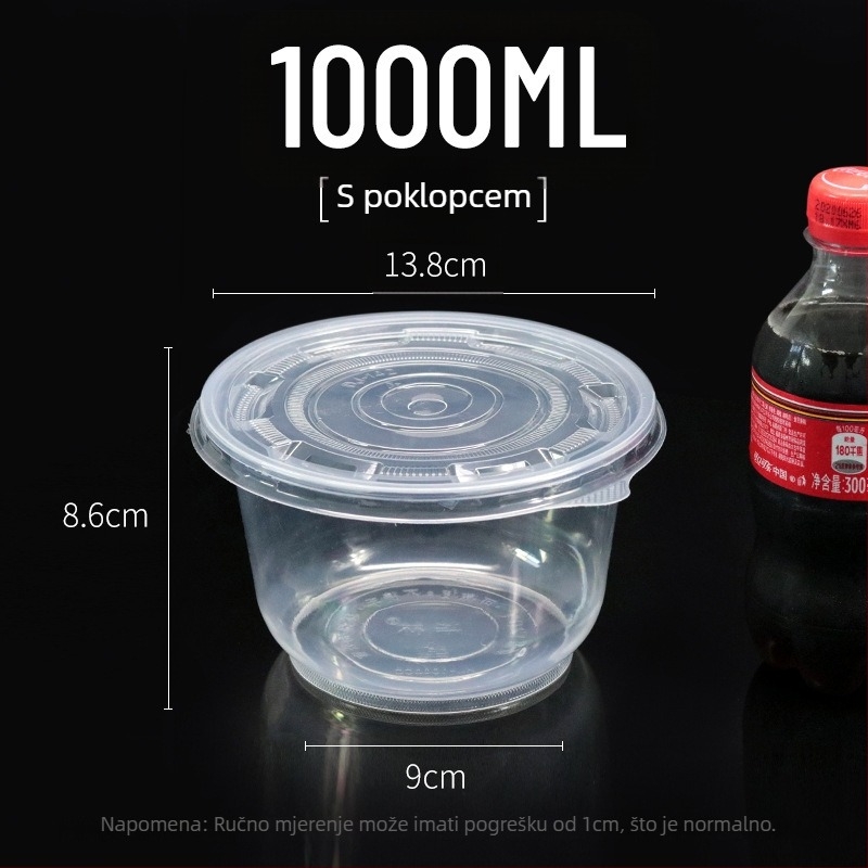 Debela jednokratna plastična kutija za dostavu s zdjelama za kondicioniranje, degustaciju i juhu, prozirna zdjela za ocat; Nije prikladna za mikrovalnu pećnicu; Moguć ispis logotipa; Licenca Guangdongxk16-204-01508