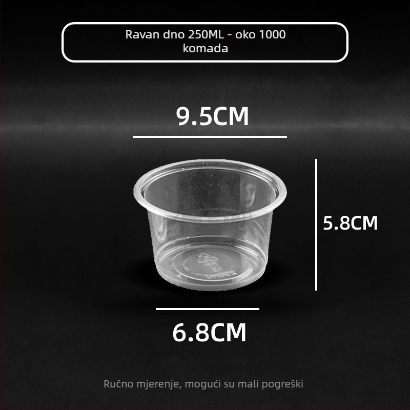 Debela jednokratna plastična kutija za dostavu s zdjelama za kondicioniranje, degustaciju i juhu, prozirna zdjela za ocat; Nije prikladna za mikrovalnu pećnicu; Moguć ispis logotipa; Licenca Guangdongxk16-204-01508