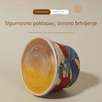 Jednokratna papirnata zdjela s poklopcem, ojačani kružni oblik, tiskani logo, prilagodljiva obrada
