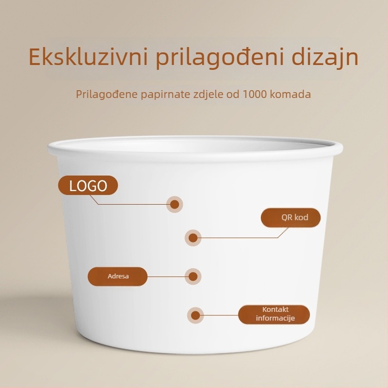 Jednokratna papirnata zdjela s poklopcem, ojačani kružni oblik, tiskani logo, prilagodljiva obrada