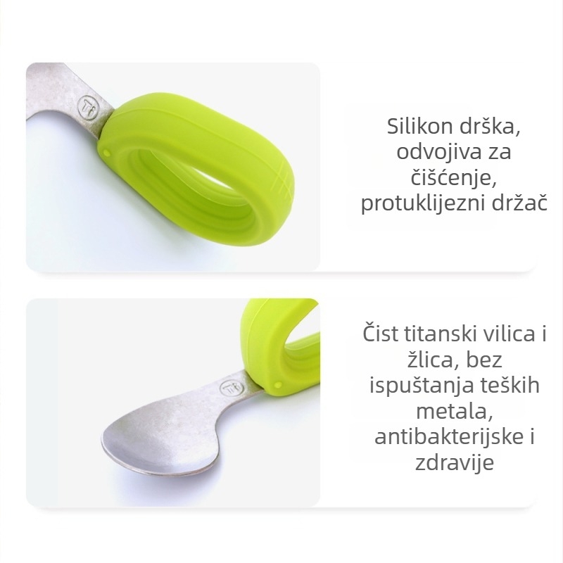 Set pribora za samostalno hranjenje beba: vilica i žlica s zakrivljenim vrhom, silikon/PPSU/nerđajući čelik, 2 komada, za djecu stariju od 6 mjeseci