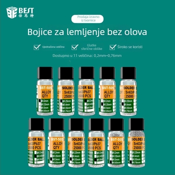 BEST tin kuglice s čvrstim jezgrama 63/37 olovno-tinova zliatina, za lemljenje BGA, niska temperatura, polusferične kuglice, broj marke 0,76