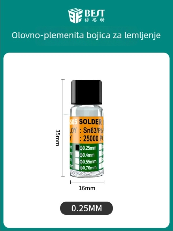 BEST tin kuglice s čvrstim jezgrama 63/37 olovno-tinova zliatina, za lemljenje BGA, niska temperatura, polusferične kuglice, broj marke 0,76