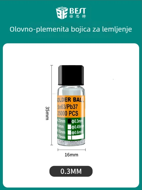 BEST tin kuglice s čvrstim jezgrama 63/37 olovno-tinova zliatina, za lemljenje BGA, niska temperatura, polusferične kuglice, broj marke 0,76