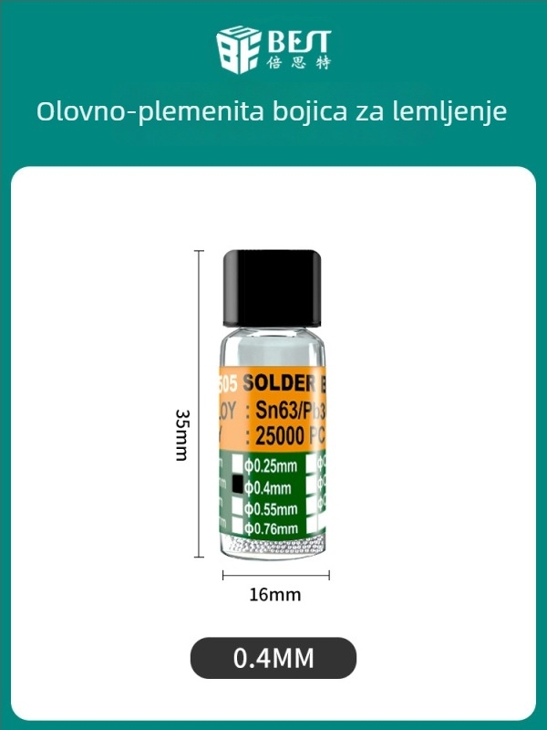 BEST tin kuglice s čvrstim jezgrama 63/37 olovno-tinova zliatina, za lemljenje BGA, niska temperatura, polusferične kuglice, broj marke 0,76