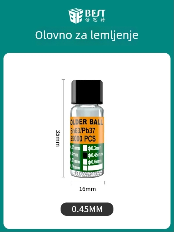 BEST tin kuglice s čvrstim jezgrama 63/37 olovno-tinova zliatina, za lemljenje BGA, niska temperatura, polusferične kuglice, broj marke 0,76