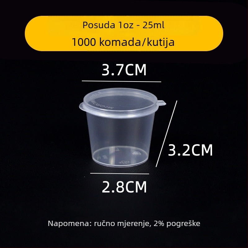 Jednokratna posuda za umak s poklopcem za dostavu hrane, okrugla, prehrambeni PP, 1000 kom, mikrovalna kompatibilna