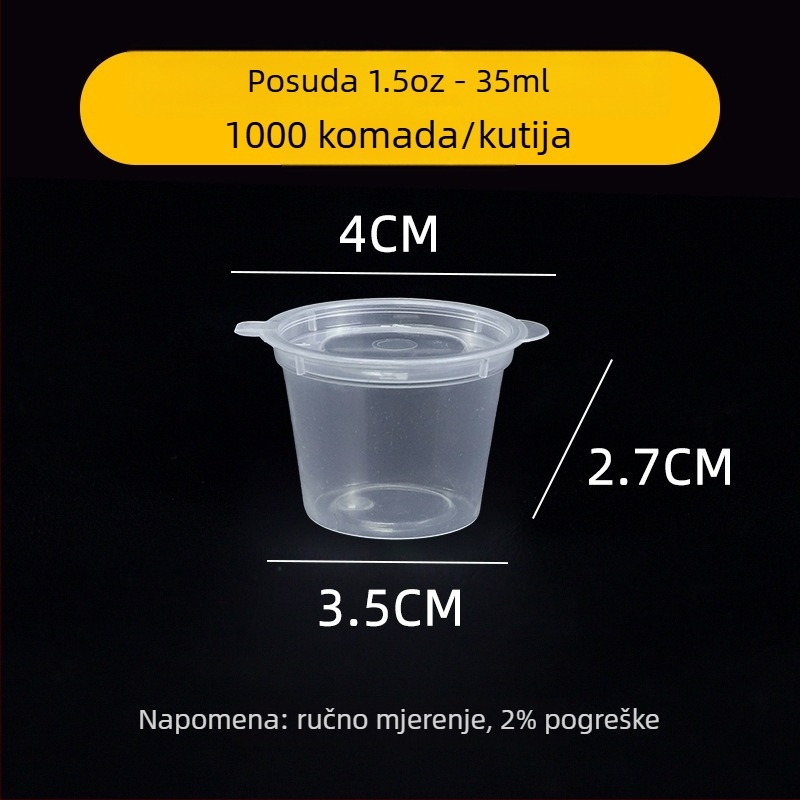 Jednokratna posuda za umak s poklopcem za dostavu hrane, okrugla, prehrambeni PP, 1000 kom, mikrovalna kompatibilna
