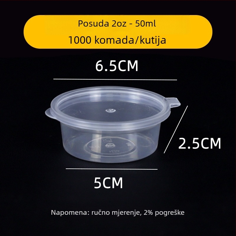 Jednokratna posuda za umak s poklopcem za dostavu hrane, okrugla, prehrambeni PP, 1000 kom, mikrovalna kompatibilna