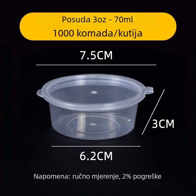 Jednokratna posuda za umak s poklopcem za dostavu hrane, okrugla, prehrambeni PP, 1000 kom, mikrovalna kompatibilna