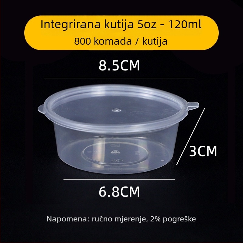 Jednokratna posuda za umak s poklopcem za dostavu hrane, okrugla, prehrambeni PP, 1000 kom, mikrovalna kompatibilna