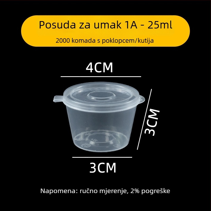Jednokratna posuda za umak s poklopcem za dostavu hrane, okrugla, prehrambeni PP, 1000 kom, mikrovalna kompatibilna