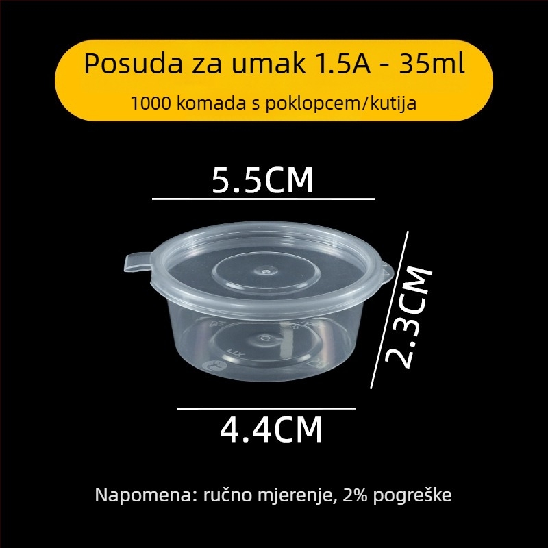 Jednokratna posuda za umak s poklopcem za dostavu hrane, okrugla, prehrambeni PP, 1000 kom, mikrovalna kompatibilna