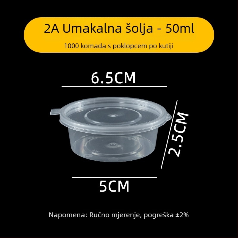 Jednokratna posuda za umak s poklopcem za dostavu hrane, okrugla, prehrambeni PP, 1000 kom, mikrovalna kompatibilna