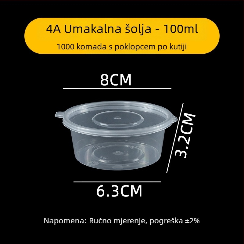 Jednokratna posuda za umak s poklopcem za dostavu hrane, okrugla, prehrambeni PP, 1000 kom, mikrovalna kompatibilna