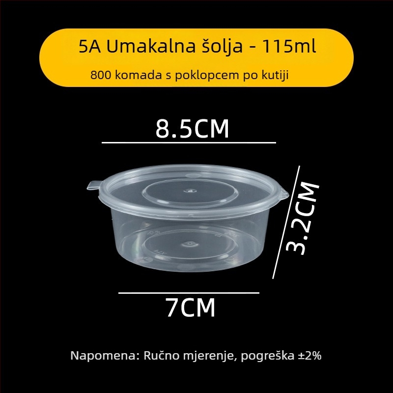 Jednokratna posuda za umak s poklopcem za dostavu hrane, okrugla, prehrambeni PP, 1000 kom, mikrovalna kompatibilna