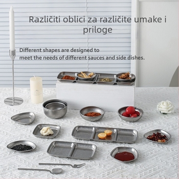 Posuda za umak od 304 nerđajućeg čelika – kružnog oblika, retro stil, uzorak snježnoplave sive boje, mikrotalasna sigurnost