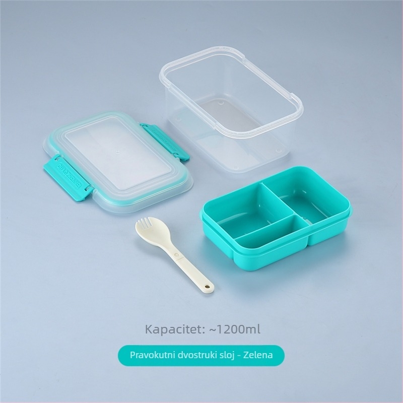 Kutija za ručak s dvostrukim odjeljcima – pogodna za mikrovalnu, plastična, jednodijelni dizajn