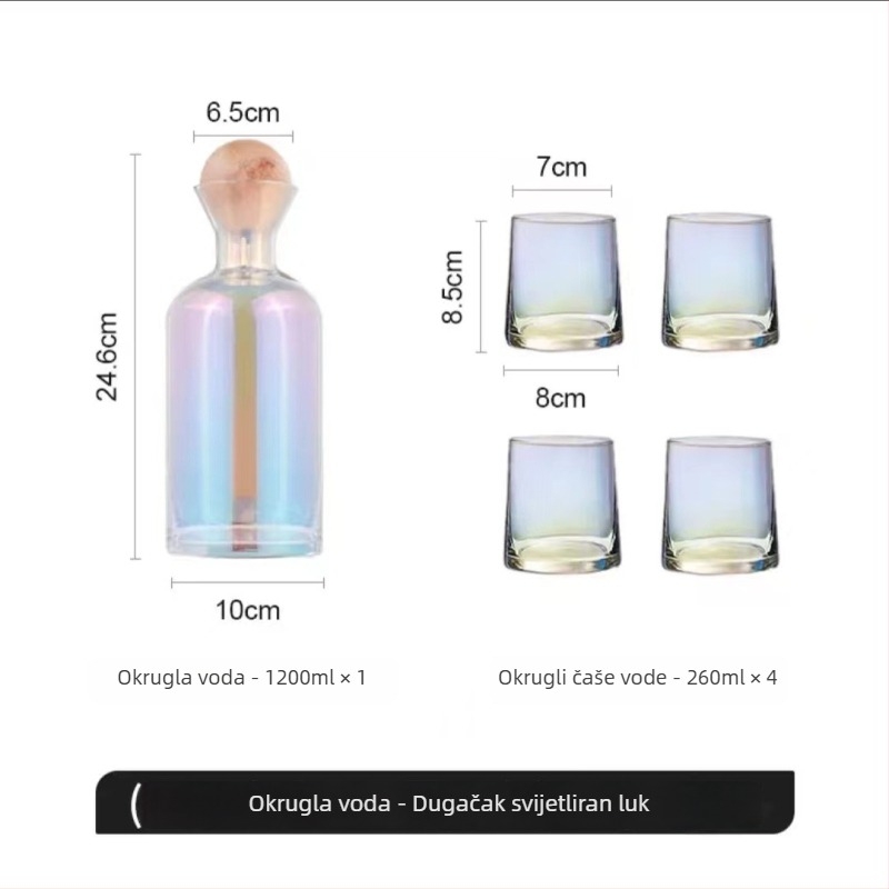 Set staklenih čaša i karafice za sok za kućnu upotrebu, svijetlo luksuzan stil, staklo otporno na visoke temperature, velika kapaciteta