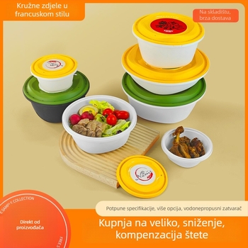 Jednokratna kružna plastična posuda za užinu – Materijal: PP polipropilen; Mikrovalna kompatibilnost: Da; Ispis logotipa: Da; Prilagodba: Da