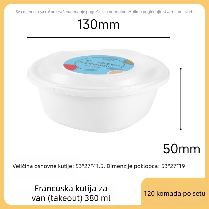 Jednokratna kružna plastična posuda za užinu – Materijal: PP polipropilen; Mikrovalna kompatibilnost: Da; Ispis logotipa: Da; Prilagodba: Da